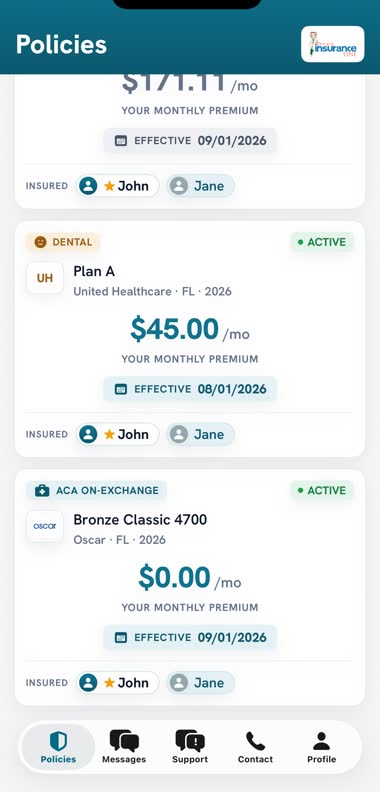 Policies in the Doctor Insurance One app
